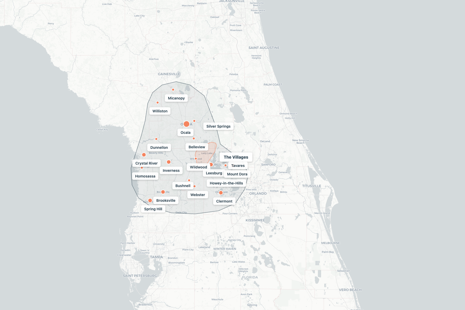 Villa+Cala Lineup coverage area map